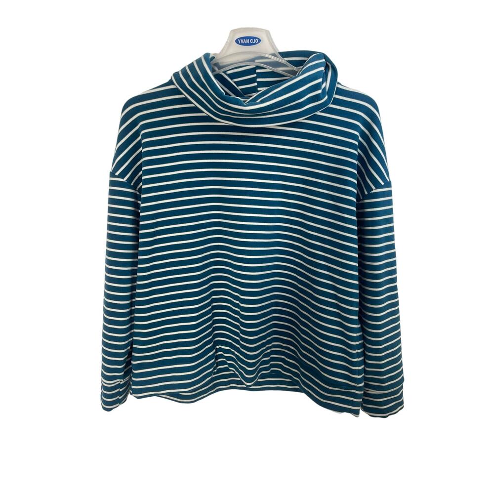 Time & Tru blouse shirt sweater women's size XL 16 18 teal blue white stripe sof